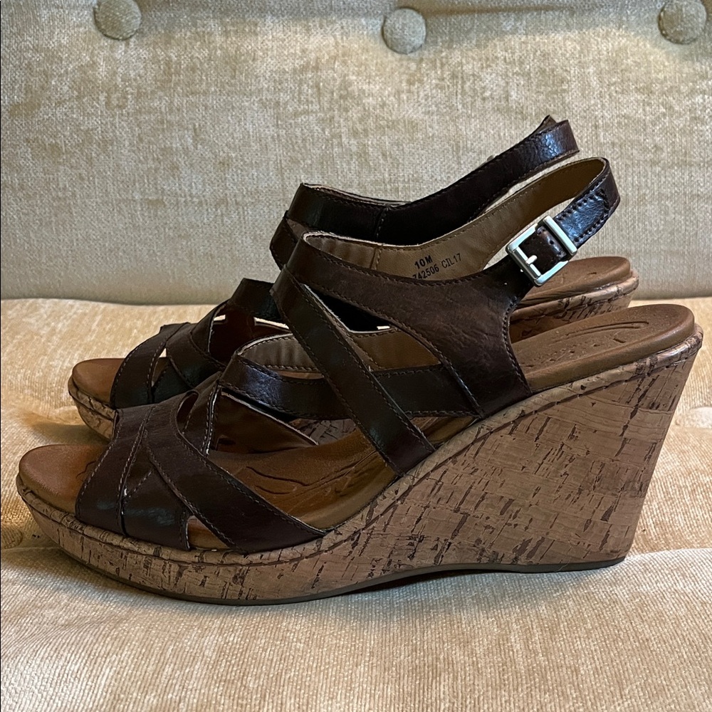 B.o.c Women’s Brown Leather Cork Wedge Sandals - Comfortable Strappy Slingback